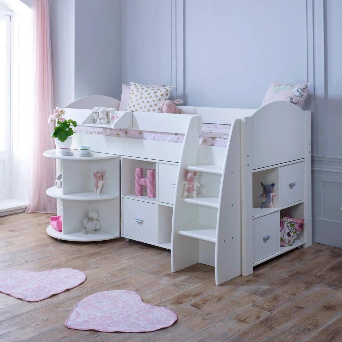 Noah & Eli Mid Sleeper Bed with Pull Out Desk & Storage